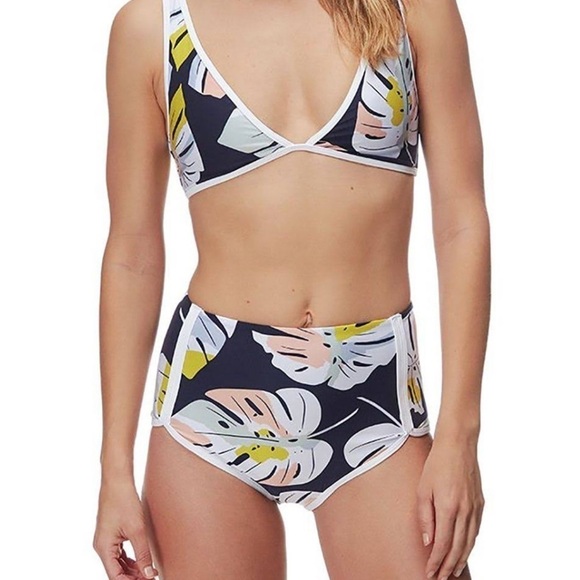 L*Space Blue, Yellow, Pink Palm Leaf High Waisted Bikini - Picture 1 of 13